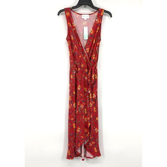 French Grey Dress Kerry Red Floral V Neck Faux Wrap Midi Knit NWT - Picture 1 of 9